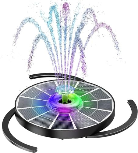 AISITIN Fuente Solar Jardin Exterior LED de 4 W con Mando a Distancia, Fuente Jardin con 4 Boquillas de Pulverización, Bomba de Agua Solar con Batería y Cargo para Estanque, Piscina