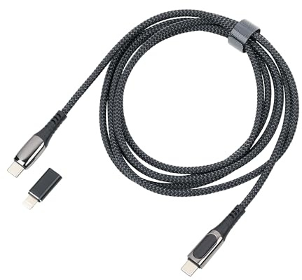 TROIKA Ladekabel High-Speed USB-C 100W PD Power Delivery auf USB-C – SPEEDY XL – mit Datenübertragungsfunktion – mit digitaler Anzeige der Ladeleistung – Metall, Polyester – gunmetal, schwarz