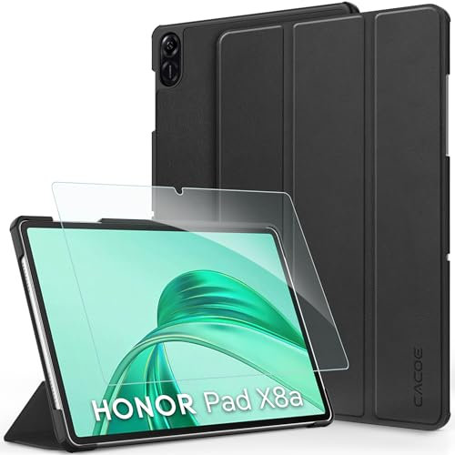 CACOE Coque pour Honor Pad X8a 11 Pouces 2024, Fin Étui avec Verre Trempé avec Fonction Support pour Honor Pad X8a, Noir