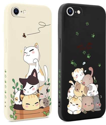 Coiwxmoi 2 Stück Hülle für iPhone 7/8/SE 2022/SE 2020 4,7 Zoll, Aesthetic Muster Design Mädchen Frauen Handyhülle, Silikon Slim Motiv Stoßfest Case Kratzfeste Süßes Schutzhülle für iPhone 8, Katze 05