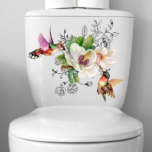 Birds Flowers Butterfly Toilet Seat Lid Stickers Self-Adhesive Bathroom Wall Sticker Floral Birds Butterfly Seat Decals DIY Removable Waterproof Sticker for Bathroom Cistern Decor