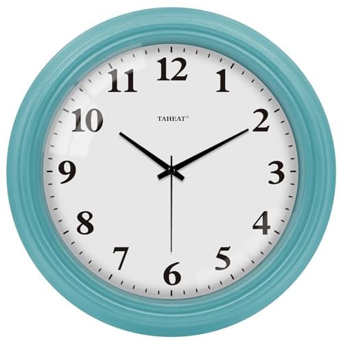 TAHEAT Blau Wanduhr, Leise Ohne Ticken Kinder Wanduhr für Schlafzimmer Kinderzimmer Wohnzimmer Küche, 25cm