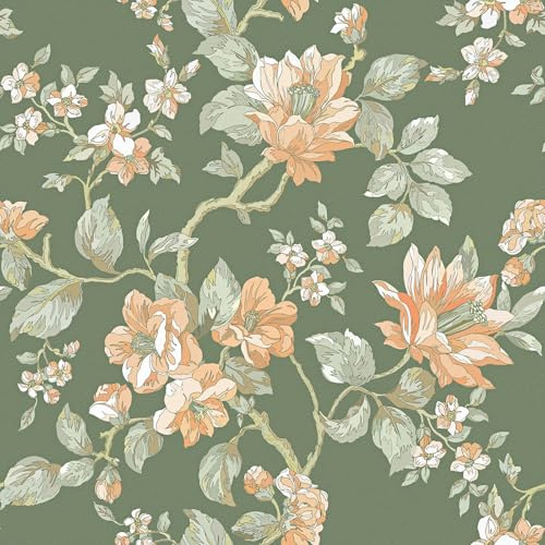 Skyblur Selbstklebende Tapete Grün Blumen Schlafzimmer Mustertapete Klebefolie Vintage Tapeten Wohnzimmer Folie für Möbel Wandtapete Klebetapete Selbstklebend Wand 44.5x260cm Folie für Küchenschränke