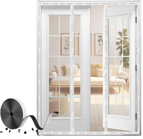 Zanzariera Porta Finestra Con Telaio 145x225cm Bianco per Zanzariere Tenda Magnetica