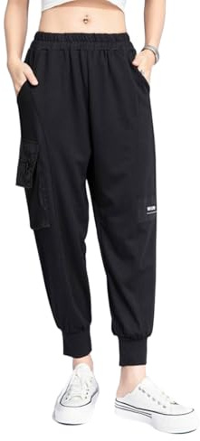 Skateboard Frog Damen Schwarz Jogginghosen Haremshose mit hohem Bund und elastischem Bund Sportliche Freizeithose mit Mehreren Taschen