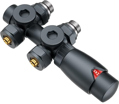 PESENXAN Multiblock Set für Heizkörper Anschlussarmatur mit Thermostat, Hahnblock Heizkörper Ventil Eck- und Durchgangsform 50mm, Heizkörperventil für Badheizkörper Heizungszubehör(G1/2,Anthrazit)