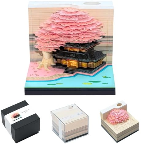 3D Kalender 2026,3D-Notizblock mit LED-Licht, DIY-Desktop-Dekoration,Stifthalter Baumhaus, abnehmbarer Kalender 2026