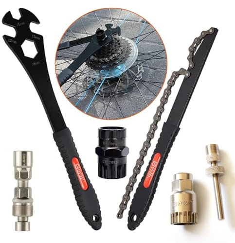 SONZUIA 6-in-1 Bike Repair Tool Kit with Freewheel and Cassette Lockring Removal, Crank Puller, Multifunction Pedal Wrench, Chain Whip, Bottom Bracket Removal Tool
