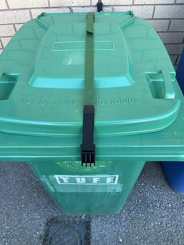 OasisBinStrap x 2. (GREEN)) Stops wind blowing wheelie bin lid, keeps out animals and deters neighbours from putting their rubbish in your bin. Easy to fit, no drilling, and easy to operate..