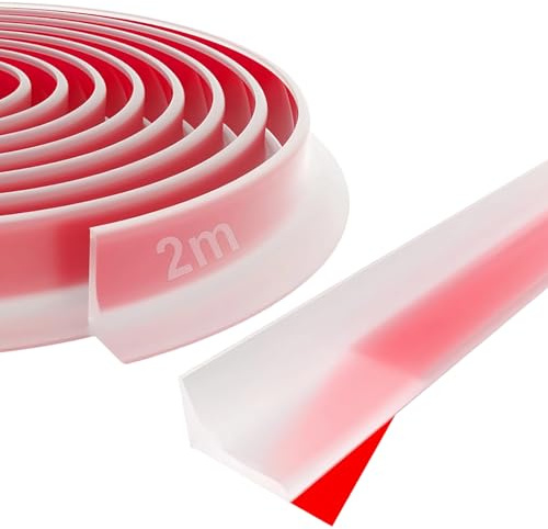 HERKINDNESS Goma Mampara Ducha, 2m Copete Encimera Cocina, Transparente Copete Encimera Cocina, Recortable Junta Mampara Ducha, para Encimeras de Cocina, Fregaderos, Repisas de Ventana