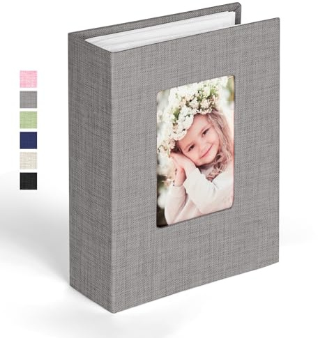 Ainiv Fotoalbum klein Einsteckalbum, 10x15 cm Fotoalben Klein für 100 Fotos | Leinenbindung, Mini Fotoalbum mit Fenster für Familie, Baby, Hochzeiten, Reisen (Grau)