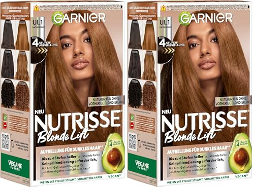 Garnier Nutrisse Blonde Lift Aufhellung für dunkles Haar in Naturbraun mit 4-Stufen-Aufhellung ohne vorherige Blondierung, 1 Stück (Packung mit 2)
