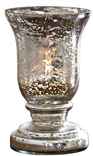Loberon Windlicht Catus, Pokalform mit Antiksilber-Finish, von innen verspiegelt, Vintage-Look, für Teelichter oder Stumpenkerzen, Kerzenhalter, Wohn-Accessoire, Glas, antiksilber