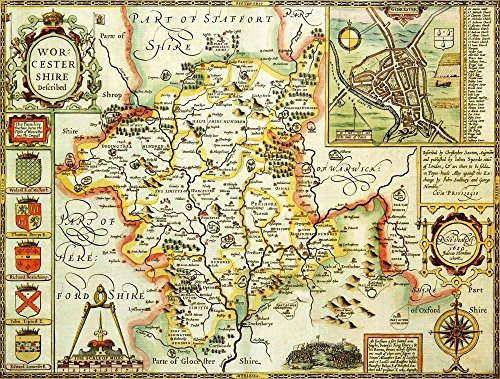 Worcestershire Historical Map 1000 Piece Jigsaw Puzzle (1610). Free print!