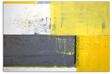 Paul Sinus Art 120x80cm - WANDBILD Malkunst Kunstwerk grau/gelb abstrakt - Leinwandbild auf Keilrahmen modern stilvoll - Bilder und Dekoration