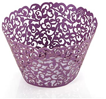 Trimming Shop Purple Cupcake Wrappers Laser Cut Floral Design Paper Cup Holders, Muffin Cup Liners for Weddings, Baby Showers, Birthdays, Anniversaries & Special Events (Pack of 25)