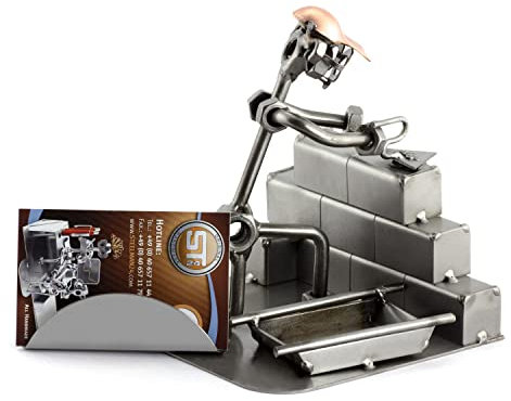 Steelman24 I Schraubenmännchen Maurer Mit Visitenkartenhalter Mit Persönlicher Gravur I Made in Germany I Handarbeit I Geschenkidee I Stahlfigur I Metallfigur