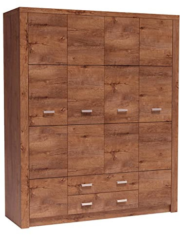 Drehtürenschrank Indiano I-18, Kleiderschrank mit 2 Schubladen und 3 Kleiderstangen, Elegantes Schlafzimmer Schrank (Esche Hell)