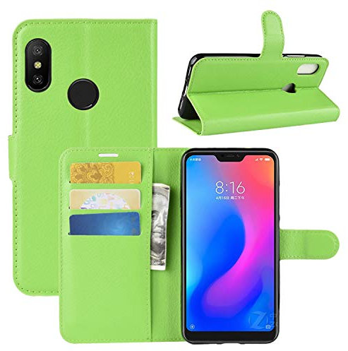 HualuBro Funda para Xiaomi Mi A2 Lite, Funda Libro de Cuero PU Premium con Tapa y Cartera Flip Cover Magnético Carcasa para Xiaomi Mi A2 Lite Case (Verde)