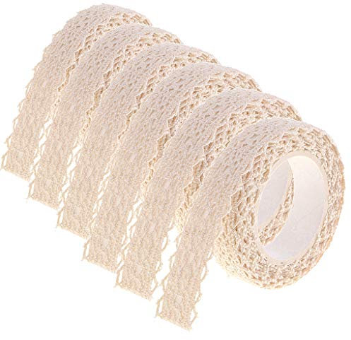 Feelairy 6 Rolls Spitzenband Selbstklebende, Vintage Spitze Bänder zum Basteln Spitze Dekoband Lochstickerei Spitzen-Tape Für Hochzeit Tischdeko DIY Geschenkband Bordüre Scrapbook