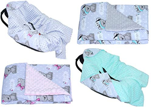 Baby Einschlagdecke MINKY - BOY GIRL - mit Kapuze 90x90 cm Babyschale Decke (BOY + MINZE)