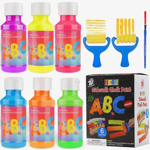 TBC Straßenmalkreiden 6 Neonfarben, je 118 ml, Gehweg-Kreidefarben-Set, ungiftig waschbare Flüssigfarbe für Straße, Garten, Spielplatz, geeignet für Kinder ab 6 Jahren