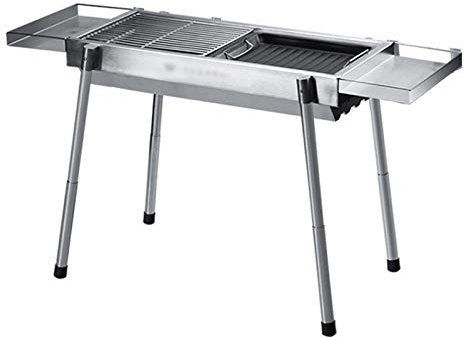 zxb-shop Holzkohlegrill Outdoor Edelstahl Tragbare Holzkohlegrill Reisen Klapp BBQ Kohlegrill Silber Chrom, Leicht, faltbar □ Für Camping, Picknick 25.2 x 11.4 '' x 28 Campinggrill