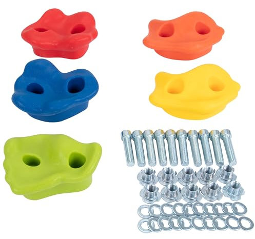 Spielturmking Klettersteine | Klettergriffe inkl. Befestigungsmaterial | Outdoor & Indoor | Bouldersteine bunt für Spielturm und Kletterwand (10 Stück)