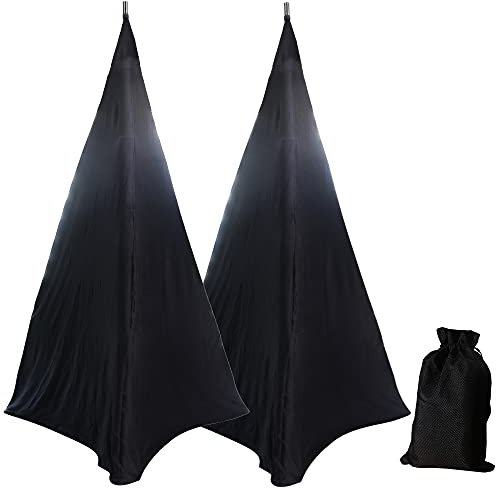 BOSKING 2pcs Speaker Stand Cover Stretchable Spandex 2 Sided Floor Speaker Tripod Support Stands Scrim Covers for Speaker/Lighting (Black, 2)