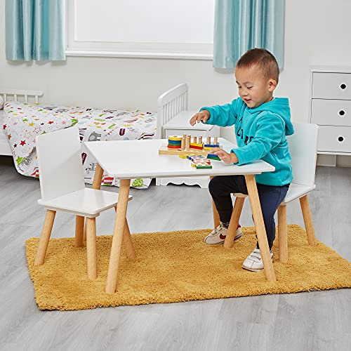 Liberty House Toys Wooden Table and Two Chair Set for Children, Engineered Wood, White and Pine, H44 x W60 x D60cm
