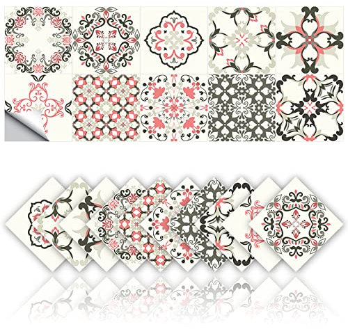 Cendray 20 Pezzi Adesivi per Piastrelle Bagno e Cucina Retro Antiolio Impermeabile PVC Autoadesivo Decorazione Stile Retro Semplici Cucina Fiori Rosa Adesivi Fai da Te (10x10cm)