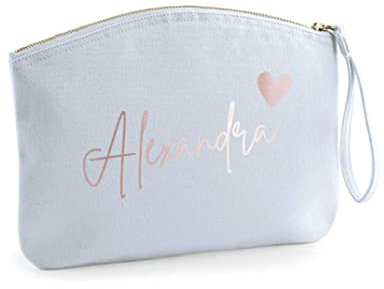 minimutz Schminktasche für Mädchen mit Name | Motiv kleines Herz inkl. Namensdruck | Personalisierte Schminktasche Ordnungshüter Damen Mädchen (M, Pastellblau)