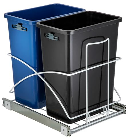 Home Zone Living Ausziehbarer Doppel-Küchen-Mülleimer für Recycling und Müll, Unterspüle im Schrank-Design, 58 Liter Gesamtkapazität