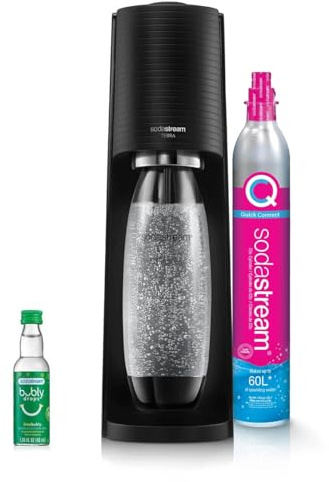 SodaStream - Terra Soda Streaming Machine - STARTER KIT - Sparkling Water Maker with CO2 & Bubly Drop - Eco-Friendly, No Batteries Needed - Black