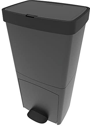 Poubelle de cuisine tri sélectif verticale 70 litres PICEA Gris double compartiment