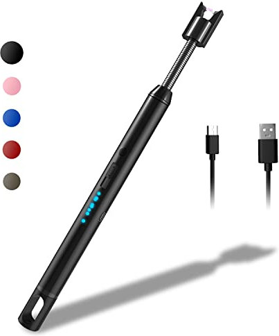 Rouclo Encendedor Electrico, Encendedor Cocina Arco Electrico con Indicador de Batería, Encendedor Velas Mechero Electrico USB Recargable para Cocina de Gas,Chimenea, Barbacoa (Negro)