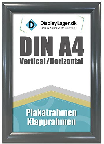 DisplayLager - A4 Anthrazitgrau Klapprahmen mit 25mm Aluminium Profil, Entspiegelter Schutzscheibe, Befestigungsmaterial