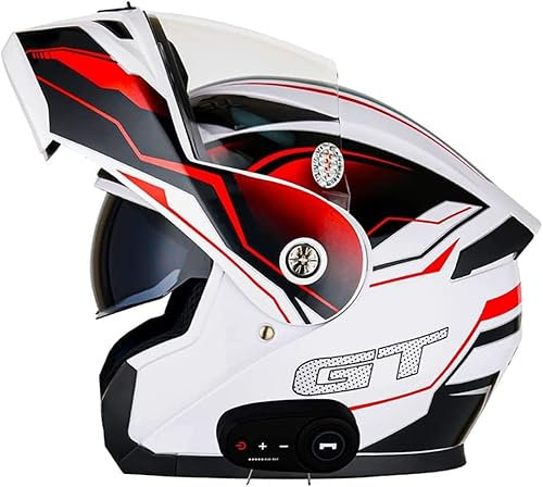 Klapphelm mit Bluetooth Integriert mit Doppel Visier, Unisex Anti-Fog-Doppelspiegel Sturzhelm, Modularer Integralhelm Motorradhelm, ECE Genehmigt, Automatische Reaktion I,XL
