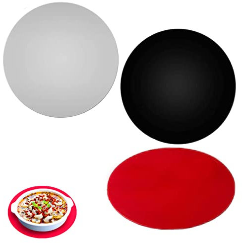 3 Pcs Silicone Microwave Mat Multipurpose Kitchen Heat Resistant Mats Round Non-Stick Silicone Placemat for Microwave, Oven, Hot Pan, Red+Black+Gray (30cm)