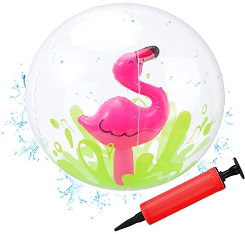 Aufblasbare Wasserball,Strandball Kinder mit Ballonpumpe,Strandball 3D,Aufblasbare Wasserball Kinder,Wasserball Aufblasbar,Kinder Strandball für Schwimmbäder Party Spielen Sommer im Freien,Flamingo