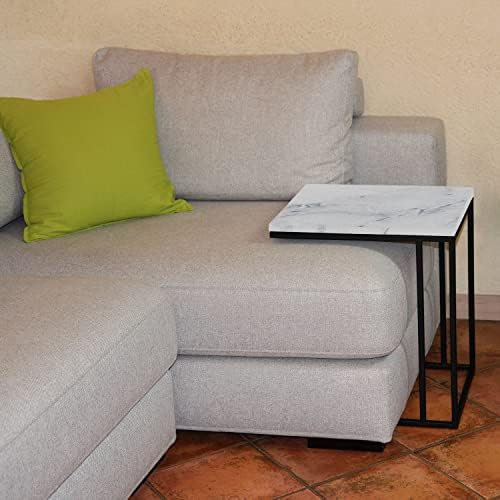 P17 - Whisky Couchtisch | Basis: Schwarz Metallic – Oberseite: MDF Weisser Marmor | Abmessungen: Basis 40x48 cm - Höhe 55 cm | Couchtisch für Sofas