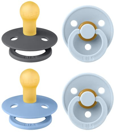 BIBS Colour Schnuller 4er-Pack, BPA-frei, Kirschform Nippel. Naturkautschuk/Latex, Hergestellt in Dänemark. 0-6 Monate (4er Pack), Baby Blue Colours