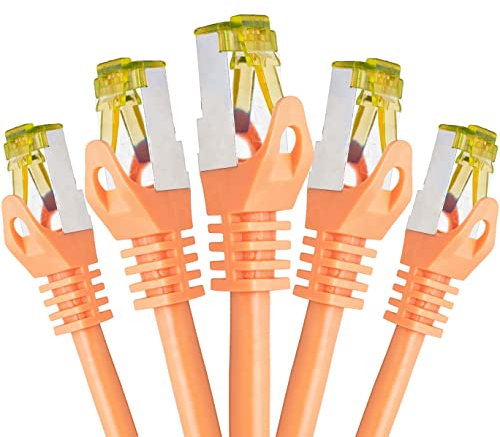 BIGtec LAN Kabel 5 Stück 15m Netzwerkkabel CAT7 Ethernet Internet Patchkabel CAT.7 orange Gigabit doppelt geschirmt Netzwerke Router Switch 2 x Stecker RJ45 kompatibel zu CAT.5 CAT.6 CAT.6a CAT.8