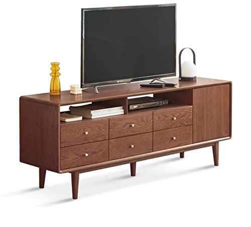 Fernsehständer 24 groß Fernseher Unterhaltungszentrumstand, moderner Eichenstraße mit Schubladen und offenen Regalen, minimalistische Truhe mit Messinggriffen Unterhaltungszentrum ( Color : Walnut )