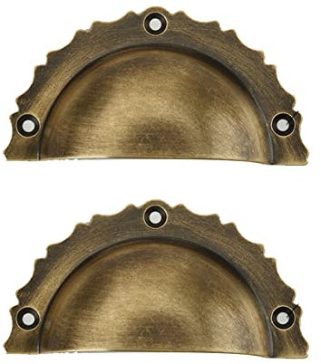 Lot de 2 poignées de meuble en Laiton Poignées de porte de placard Design en forme de coquille Boutons en cuivre massif Évider Tirettes pour tiroirs,armoires,commodes (Length 80mm,Bronze)
