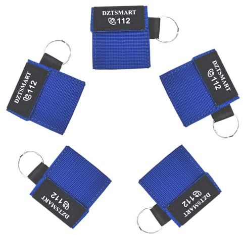 DZTSMART Beatmungsmaske Schlüsselanhänger,5 Stück CPR Maske Schlüsselanhänger Beatmungstuch,Taschenmaske für Erste Hilfe oder AED Training (Blau)