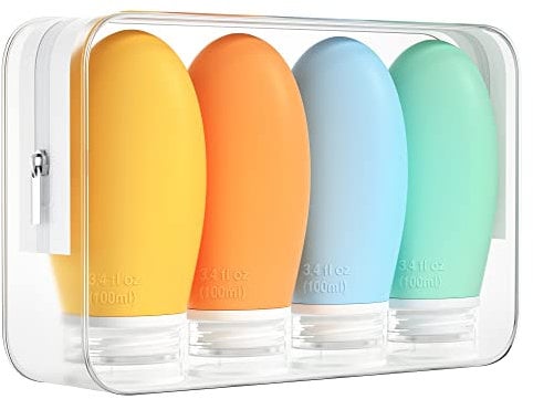 Morfone 100ml Silicone Travel Bottle for Toiletries, 4 Pack Leak Proof Refillable Squeezable Containers for Liquid Shampoo, BPA Free and TSA Approved Travel Accessories