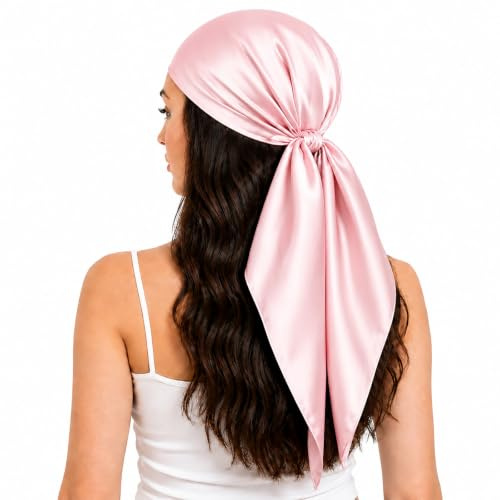FAIRYGATE Silk Scarf for Women UK Bandana Hijab Ladies Bandanas Square Women's Fashion Lightweight Scarves Small Solid Colour Pink Scarfs A2311