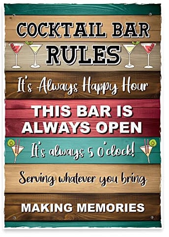 Red Ocean Cocktail Bar Rules Sign - Funny Home Bar Plaque Cocktail Gifts - Durable and Weather-Resistant - Home Garden Bar Indoor or Outdoor Decor Signs - Novelty Gin Vodka Cocktail Gifts