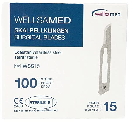 Wellsamed Skalpellklingen Edelstahl Figur 15, 100 Stück, steril verpackt